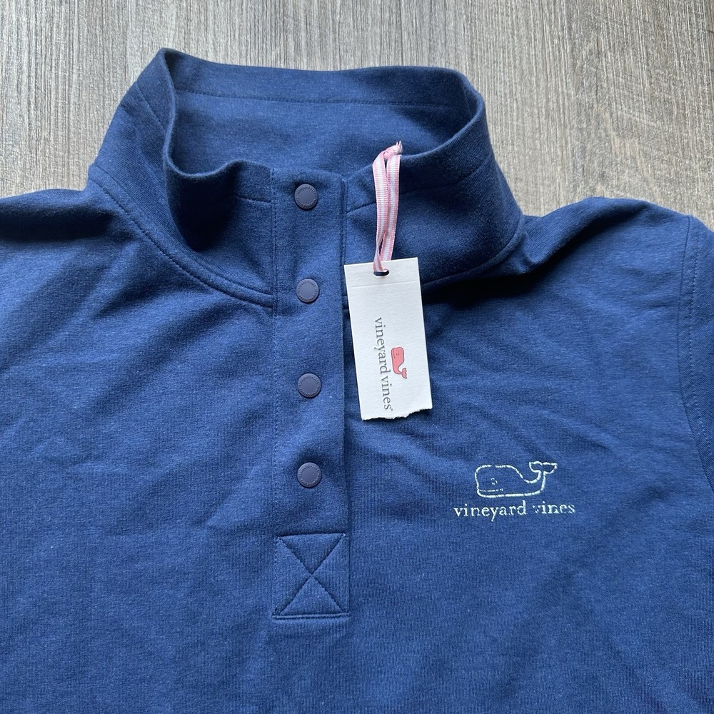New Men's VINEYARD VINES Saltwater Quarter Zip Deep Bay Blue Zip - Size L
